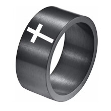 Men's Stainless Steel 10mm Matted Finished Simple Cross Ring Black Size 9