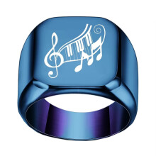 Men's Stainless Steel Square Vintage Creative Music Notation Punk Ring Blue Size 7