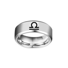 Men's Women's Stainless Steel 8MM Simple 12 Constellations Horoscope Zodiac Signs Wedding Band Ring Silver Libra Size 8