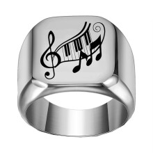 Men's Stainless Steel Square Vintage Creative Music Notation Punk Ring Silver Size 12
