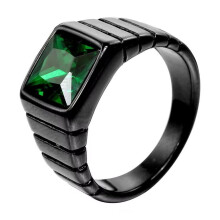 Men's Women's Stainless Steel High Polished Cubic Zirconia Wedding Band Promise Ring Black Green Size 11