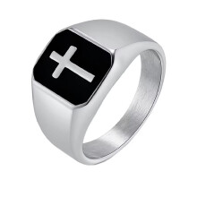 Men's Stainless Steel Enamel High Polished Cross Prayer Lucky Ring Silver Size 11