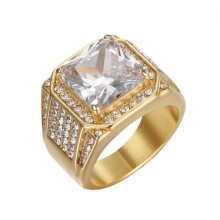 Men's Stainless Steel Hip Hop Punk Big Cubic Zirconia Ring Gold Size 9