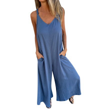 Tuta intera da donna in saldo 2025, tuta estiva casual senza maniche con spalline sottili e tasca, blu, taglia 10 (XL)