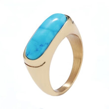 Stainless Steel Individuality Retro Gemstone Ring for Men Women Gold Blue Size 10