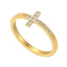 Men's Women's Stainless Steel Creative Cubzic Zirconia Inlay Dainty Cross Skinny Ring Gold Size 8