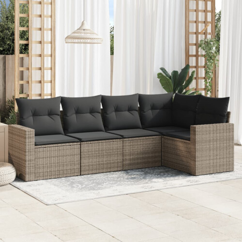 VidaXL vidaXL 5-tlg. Garten-Sofagarnitur mit Kissen Grau Poly Rattan 1