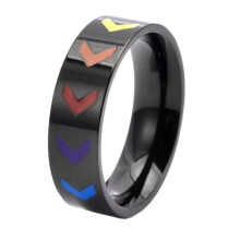 Men's Women's Stainless Steel Classic Arrow Rainbow Wedding Band Gay Lesbian LGBT Pride Ring Black Size 7