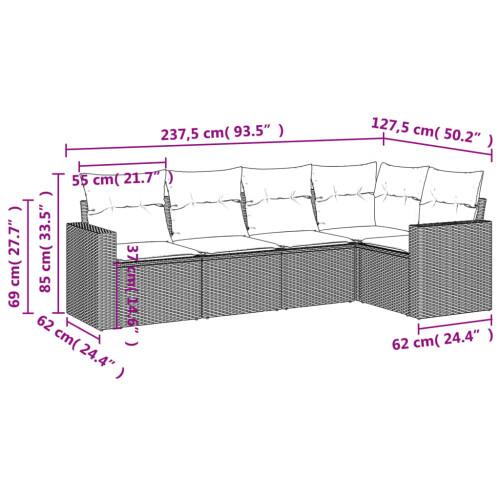 VidaXL vidaXL 5-tlg. Garten-Sofagarnitur mit Kissen Grau Poly Rattan 2
