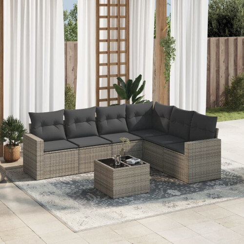 VidaXL vidaXL 7-tlg. Garten-Sofagarnitur mit Kissen Grau Poly Rattan 1