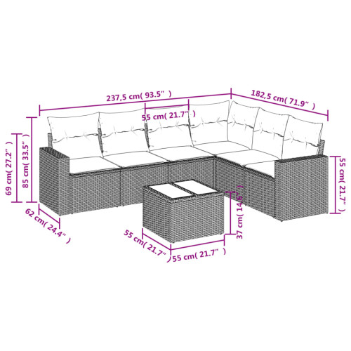 VidaXL vidaXL 7-tlg. Garten-Sofagarnitur mit Kissen Grau Poly Rattan 2