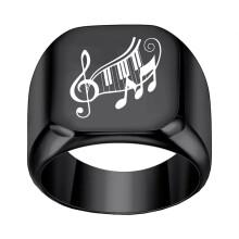 Men's Stainless Steel Square Vintage Creative Music Notation Punk Ring Black Size 8