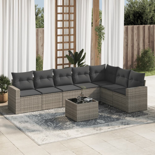 VidaXL vidaXL 8-tlg. Garten-Sofagarnitur mit Kissen Grau Poly Rattan 1
