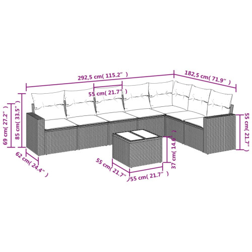 VidaXL vidaXL 8-tlg. Garten-Sofagarnitur mit Kissen Grau Poly Rattan 2
