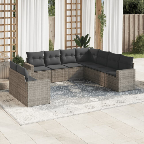 VidaXL vidaXL 9-tlg. Garten-Sofagarnitur mit Kissen Grau Poly Rattan 1