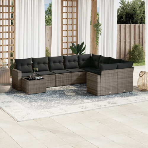 VidaXL vidaXL 10-tlg. Garten-Sofagarnitur mit Kissen Grau Poly Rattan 1
