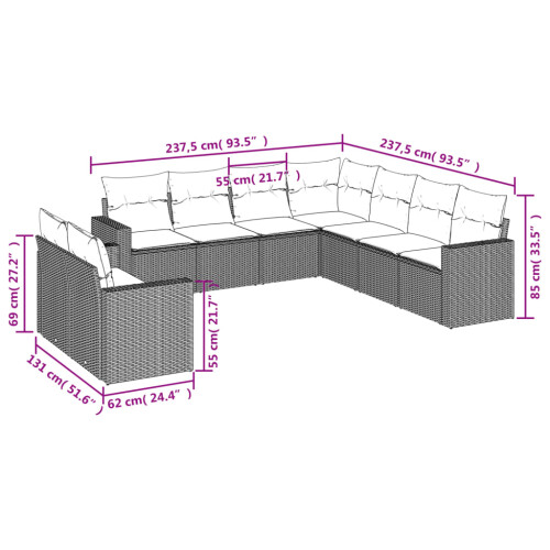 VidaXL vidaXL 9-tlg. Garten-Sofagarnitur mit Kissen Grau Poly Rattan 2