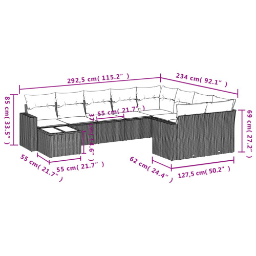 VidaXL vidaXL 10-tlg. Garten-Sofagarnitur mit Kissen Grau Poly Rattan 2