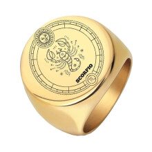 Men's Women's Stainless Steel High Polished Wedding Band 12 Constellations Horoscope Zodiac Signs Round Ring Gold Scorpio Size 11