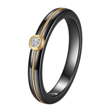 Women's Stainless Steel Ceramic 4MM Simple Zirconia Engagement Band Ring Gold Black Size 8