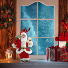Festive Santa Claus Doll, 30x18cm Cloth & Plastic, Tabletop Decor for Christmas, Thanksgiving & Holiday Gift
