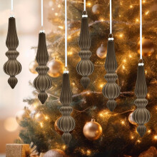 6-Pack Velvet Christmas Ornaments, 6.7in Brown Flocked Tree Decorations Compatible with All Trees