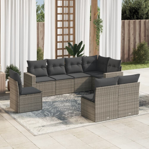 VidaXL vidaXL 8-tlg. Garten-Sofagarnitur mit Kissen Grau Poly Rattan 1