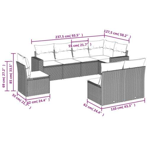 VidaXL vidaXL 8-tlg. Garten-Sofagarnitur mit Kissen Grau Poly Rattan 2