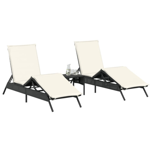 VidaXL vidaXL Sonnenliegen 2 Stk. mit Tisch Schwarz Poly Rattan 1