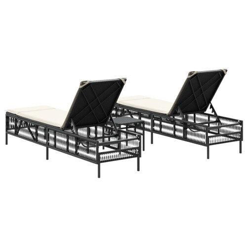 VidaXL vidaXL Sonnenliegen 2 Stk. mit Tisch Schwarz Poly Rattan 2