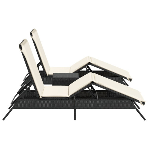 VidaXL vidaXL Sonnenliegen 2 Stk. mit Tisch Schwarz Poly Rattan 2