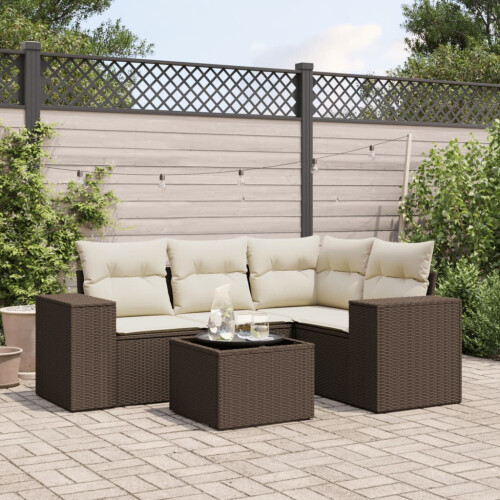 VidaXL vidaXL 5-tlg. Garten-Sofagarnitur mit Kissen Braun Poly Rattan 1