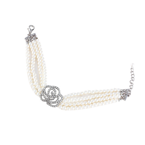 Parel Halsband Wit Met Imitatie Roos, Vier Design 1