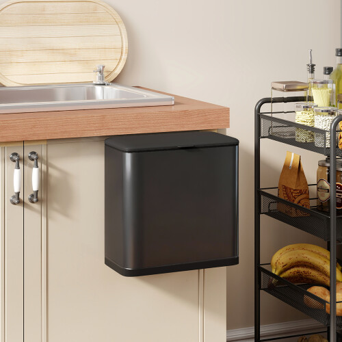 Homcom 8L Hanging Kitchen Bin, Rubbish bin w/ Stay-Open Lid for Under Sink 1