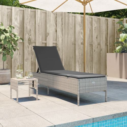 VidaXL vidaXL Sonnenliege mit Tisch und Auflage Hellgrau Poly Rattan 1
