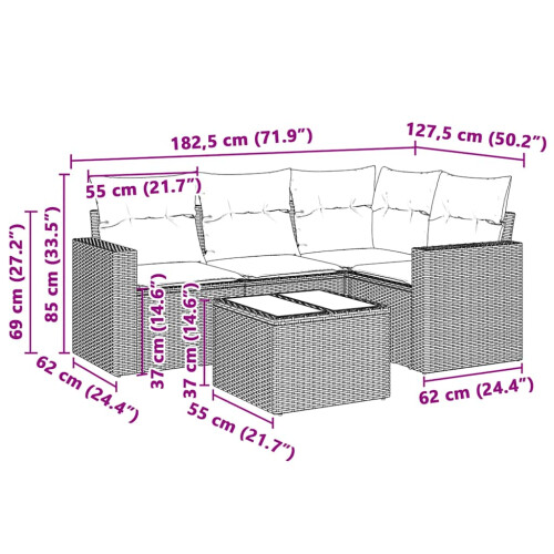 VidaXL vidaXL 5-tlg. Garten-Sofagarnitur mit Kissen Hellgrau Poly Rattan 2
