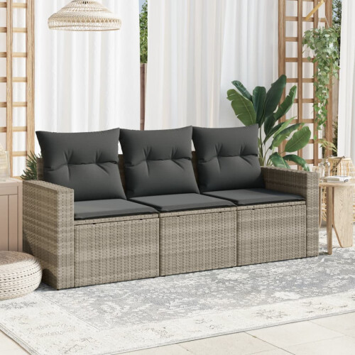 VidaXL vidaXL 3-tlg. Garten-Sofagarnitur mit Kissen Hellgrau Poly Rattan 1