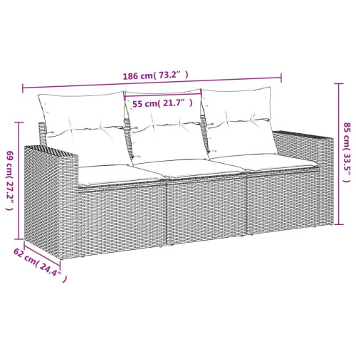 VidaXL vidaXL 3-tlg. Garten-Sofagarnitur mit Kissen Hellgrau Poly Rattan 2