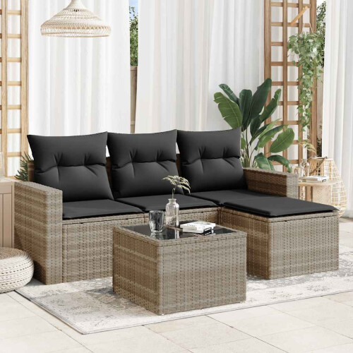 VidaXL vidaXL 5-tlg. Garten-Sofagarnitur mit Kissen Hellgrau Poly Rattan 1