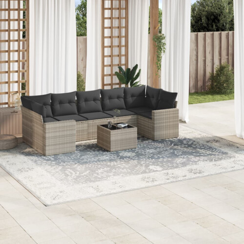 VidaXL vidaXL 8-tlg. Garten-Sofagarnitur mit Kissen Hellgrau Poly Rattan 1