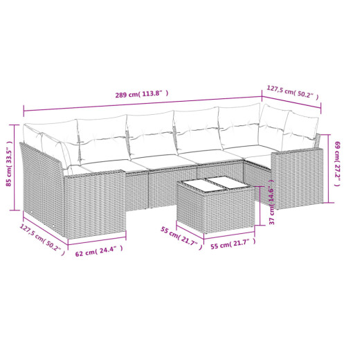 VidaXL vidaXL 8-tlg. Garten-Sofagarnitur mit Kissen Hellgrau Poly Rattan 2