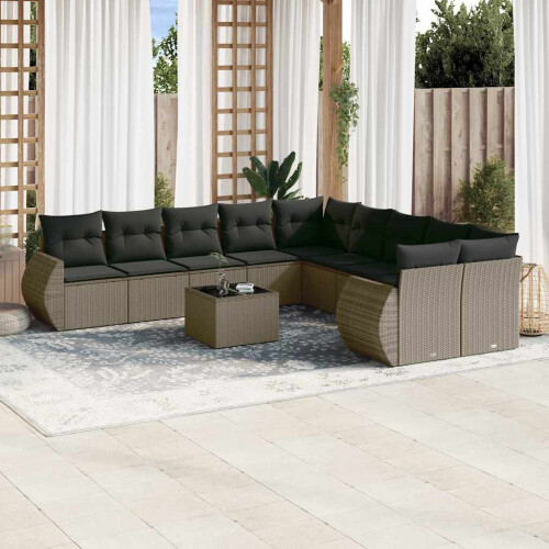 VidaXL vidaXL 11-tlg. Garten-Sofagarnitur mit Kissen Hellgrau Poly Rattan 1