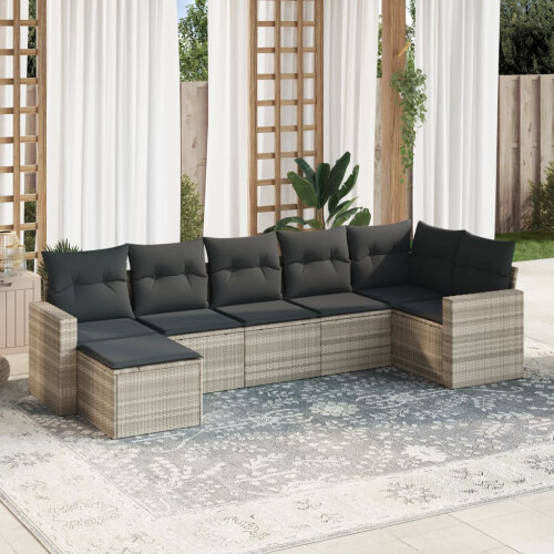 VidaXL vidaXL 7-tlg. Garten-Sofagarnitur mit Kissen Hellgrau Poly Rattan 1