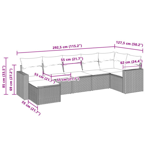VidaXL vidaXL 7-tlg. Garten-Sofagarnitur mit Kissen Hellgrau Poly Rattan 2
