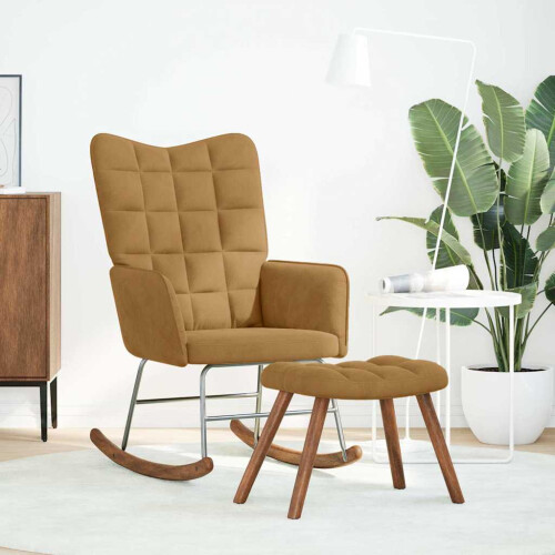 VidaXL vidaXL Schaukelstuhl mit Hocker Brauner Samt 1