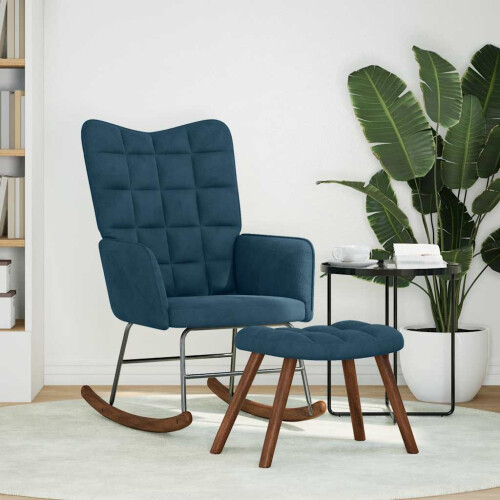 VidaXL vidaXL Schaukelstuhl mit Hocker Blauer Samt 1