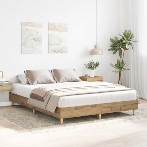 VidaXL vidaXL Bed Frame | Artisan Oak | Engineered Wood, Solid Eucalyptus Wood | Double 2