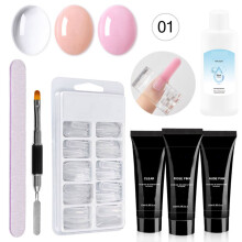 All-in-One UV LED Nail Gel Set with Tips, Pen, Tools, 15ml x3