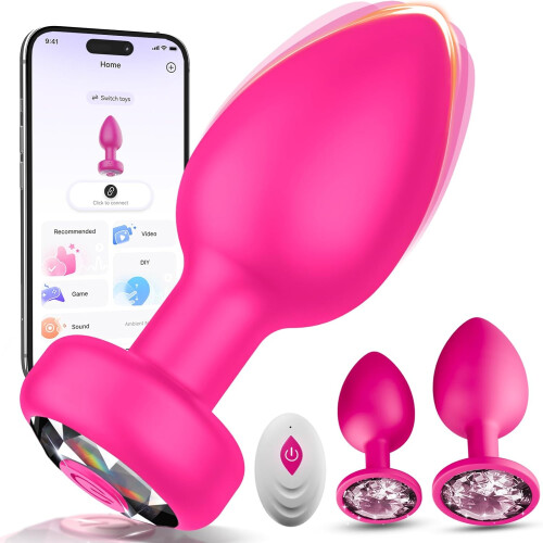 Butt Plug Anal Vibratorset for Woman, 3 Size 10 Modes Vibrating Butt Plug