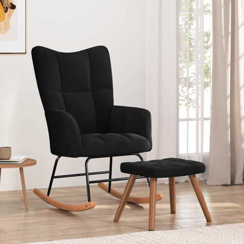 VidaXL vidaXL Schaukelstuhl mit Hocker Samt Schwarz 1
